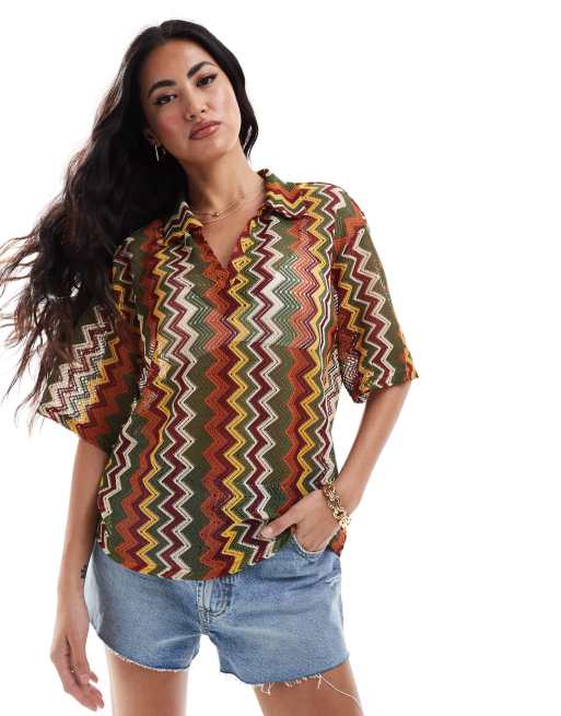 Extro & Vert - Camicia all'uncinetto a righe multicolore