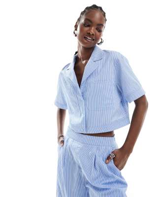 Extro & Vert - Camicia corta a maniche corte a righe blu in coordinato