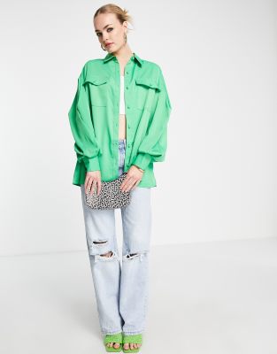Camicia oversize a pieghe verde acceso - Extro&Vert Camicia donna  - immagine1