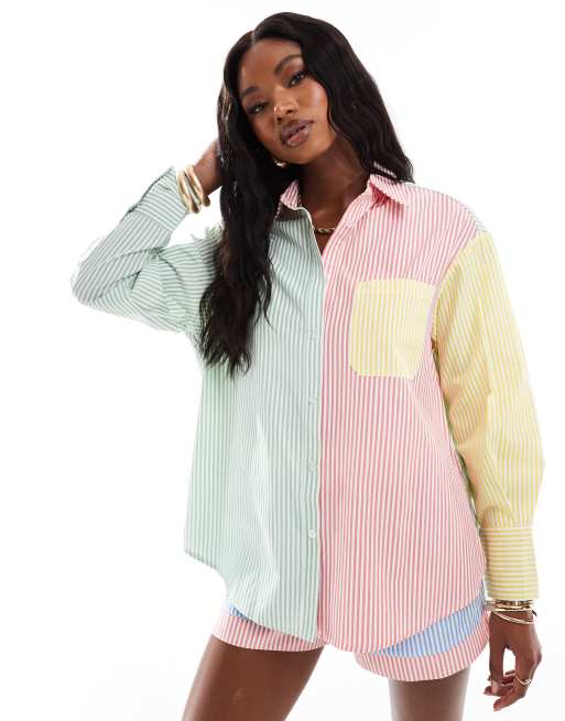 Extro & Vert - Camicia patchwork a righe in colori pastello in coordinato