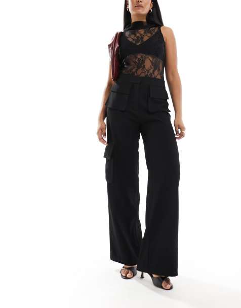 Extro & Vert cargo pocket detail trouser in black - view 1