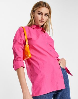 Extro & Vert cotton oversized shirt in hot pink - ASOS Price Checker