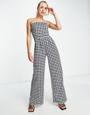 Extro & Vert bandeau wide leg jumpsuit in houndstooth check - ASOS Price Checker