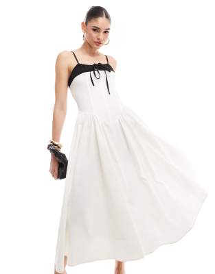 corset top pleated midi dress in white