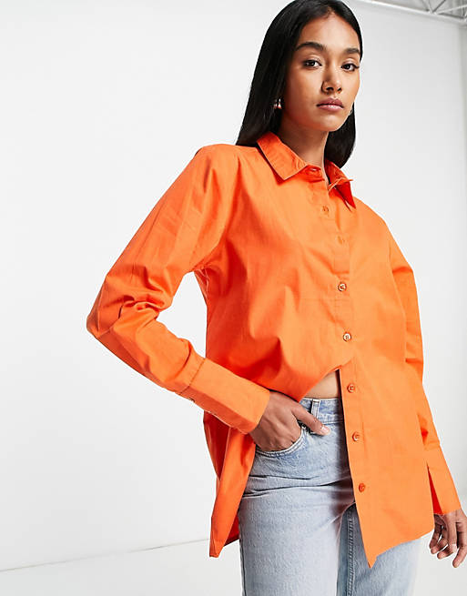 Extro & Vert cotton oversized shirt in orange | ASOS