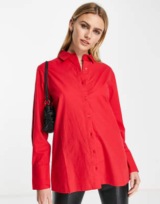 Extro & Vert cotton oversized shirt in red - ASOS Price Checker