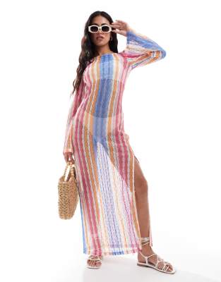 Extro & Vert Extro & Vert crochet maxi dress in multi stripe