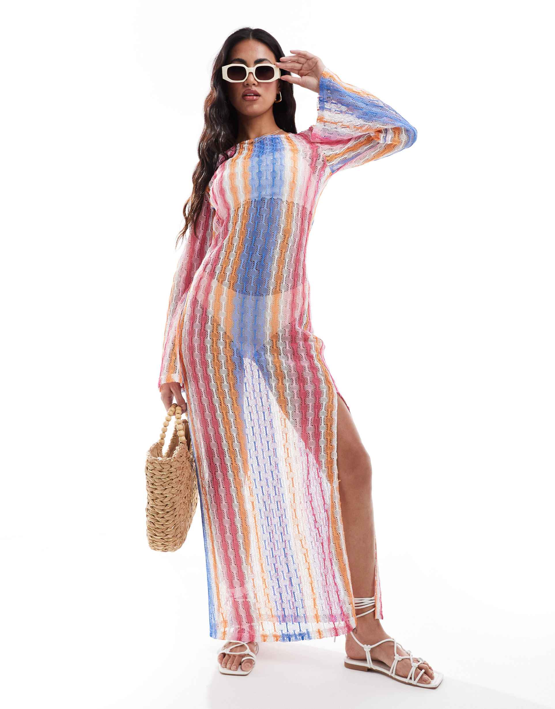 extro & vert crochet maxi dress in multi stripe