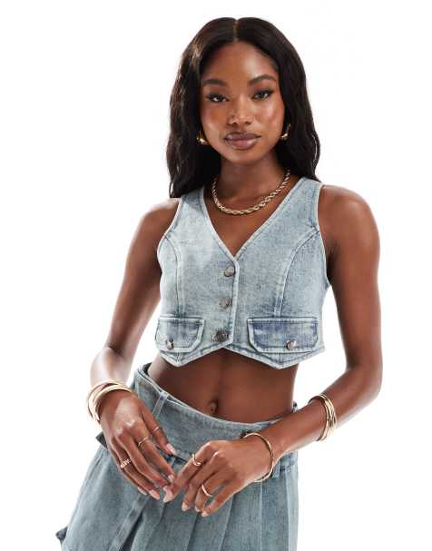 Extro & Vert cropped denim waistcoat in blue (part of a set) - view 1