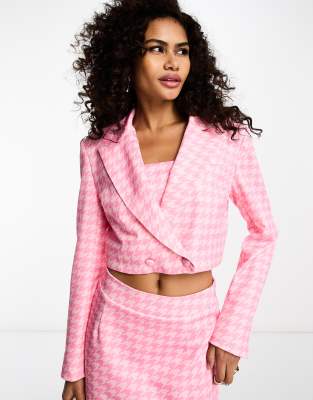 Extro & Vert Cropped Jacket In Tonal Pink Houndstooth Check - Part Of A Set