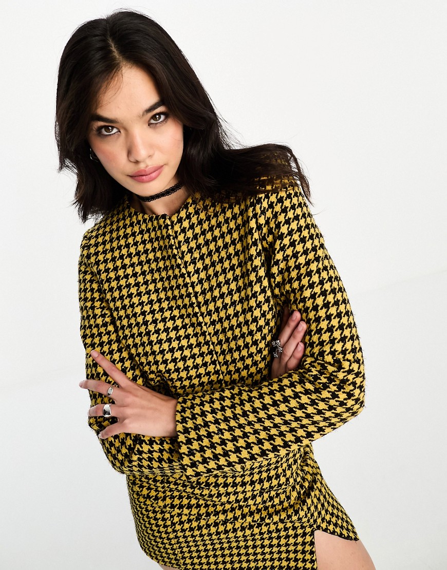 Extro & Vert cropped jacket in yellow and black tweed co-ord