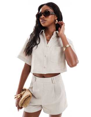 Extro & Vert cropped shirt co-ord in sand Sale