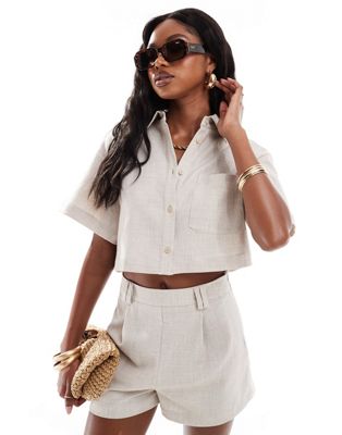cropped shirt in sand - part of a set-Neutral