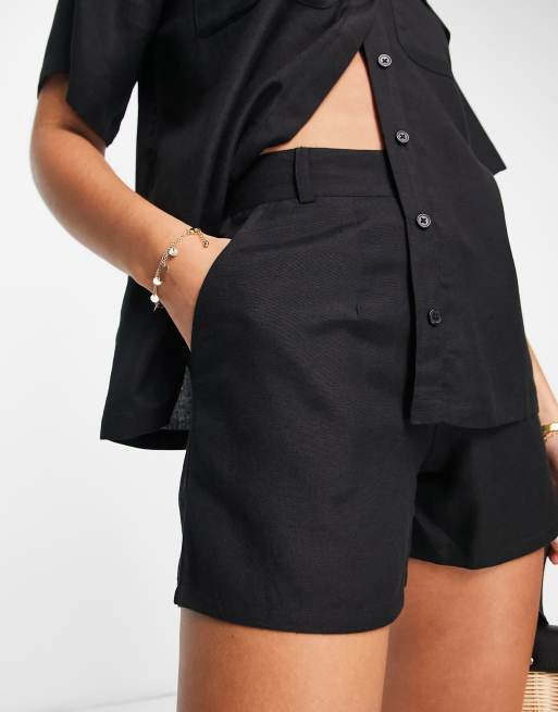 Extro & Vert – Czarne szorty mom fit z imitacji lnu, część zestawu, 4 z 4