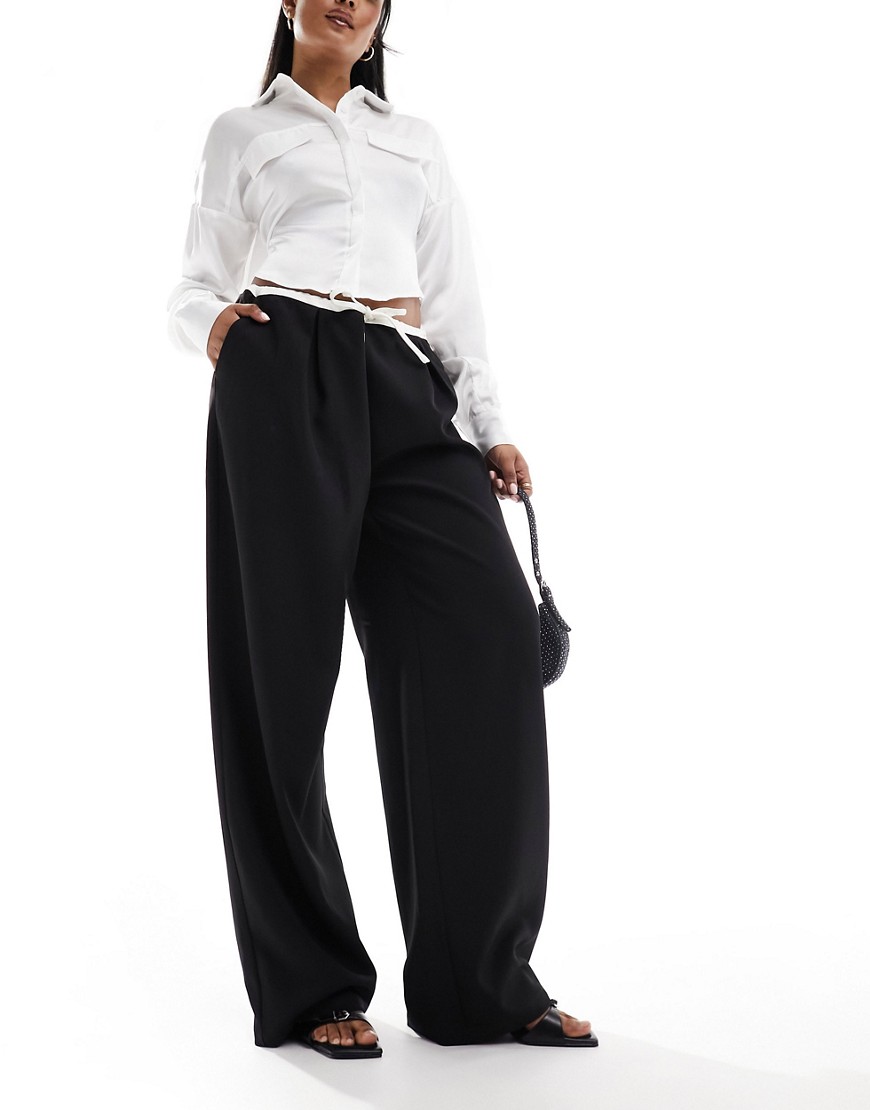 drawstring tailored pants in black and white