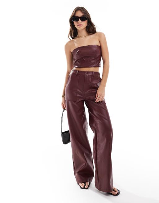 Extro & Vert - Ensemble en PU avec pantalon et top bandeau - Bordeaux