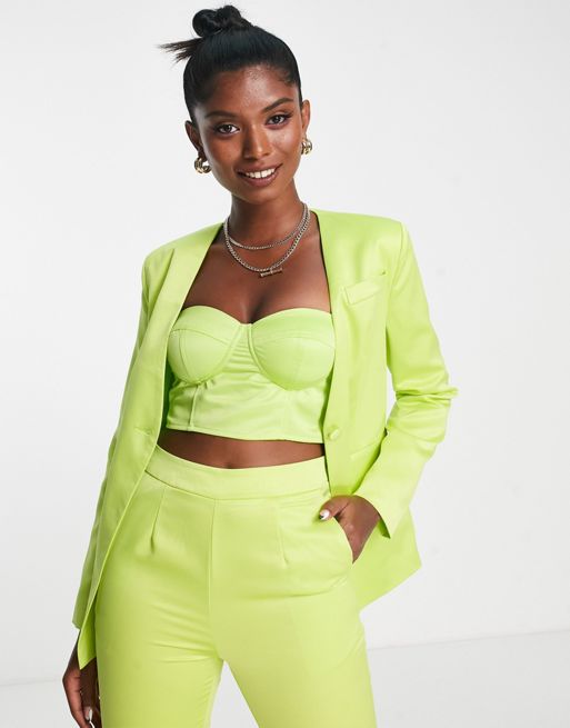 Extro & Vert blazer, bralette and pants set in chartreuse