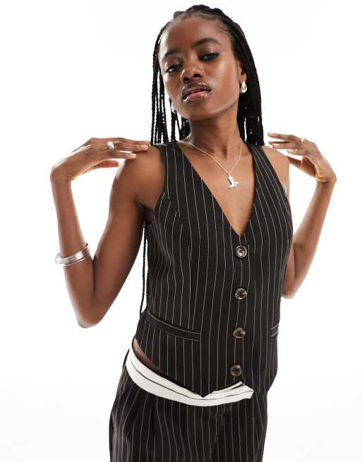 Extro & Vert fitted pinstripe waistcoat in black (part of a set) 