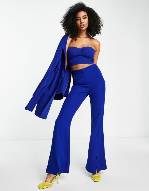 Extro & Vert crop bralet, super slouchy blazer and flare leg pants