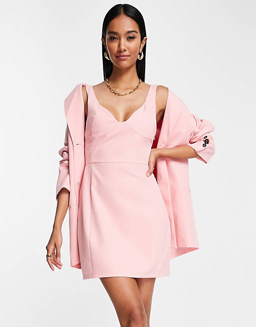 Extro & Vert - Gestructureerde bodycon jurk in bubbelgum roze