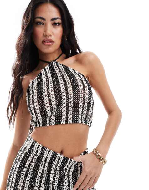 Extro & Vert halterneck crop top co-ord in mono - view 1