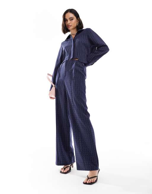 Extro & Vert high rise wide leg tailored pants in navy pinstripe - part of a set