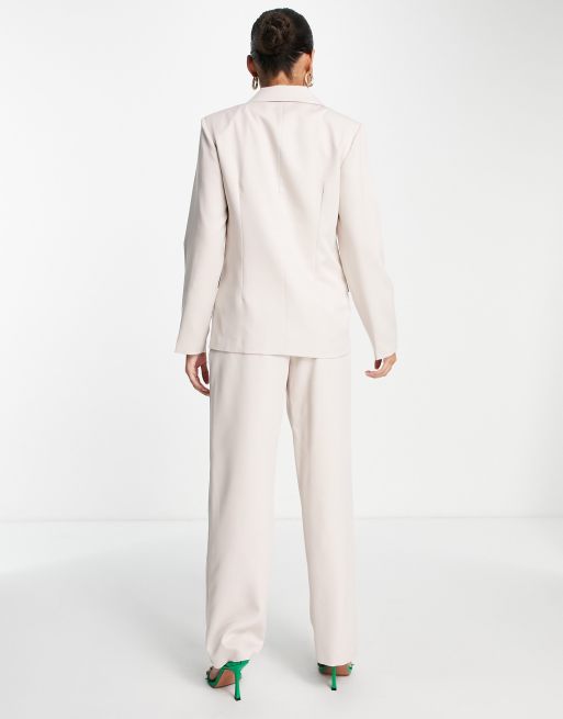 Extro & Vert high waist pleat front tailored pants in ecru (part of a set), 3 of 4