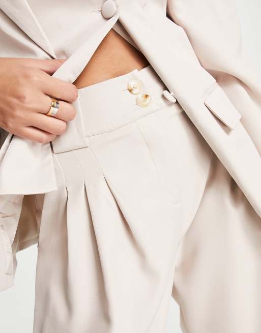 Extro & Vert high waist pleat front tailored pants in ecru (part of a set), 4 of 4