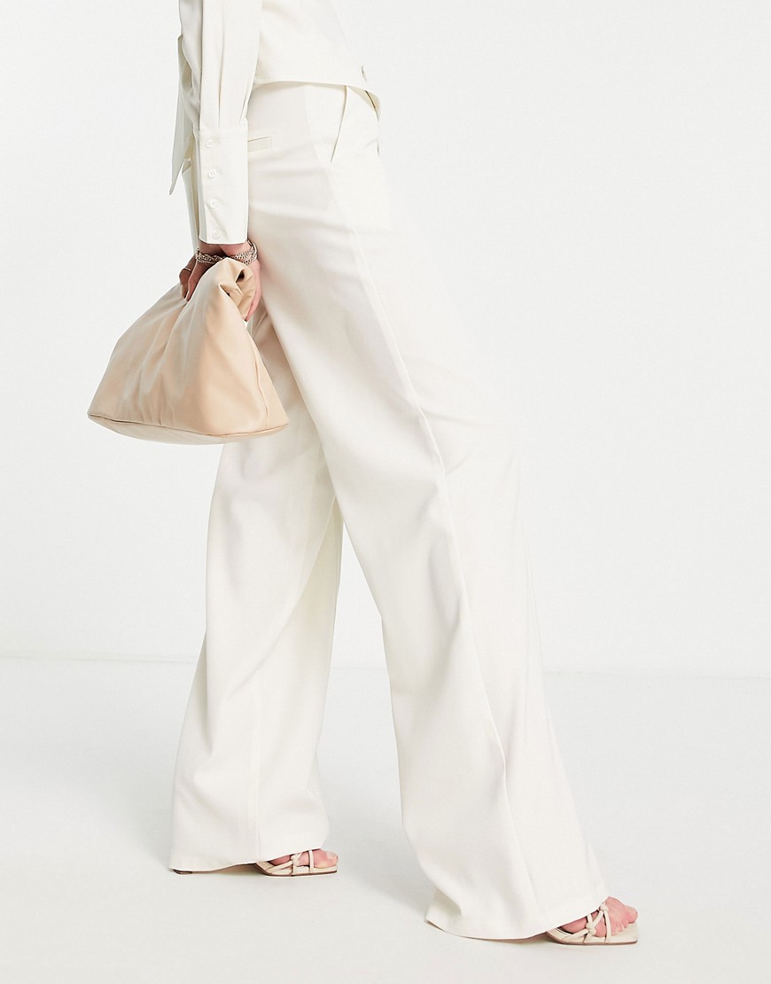 high waist wide leg pants in off white