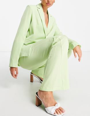 Extro & Vert high waisted flare trousers in lime green φωτογραφία