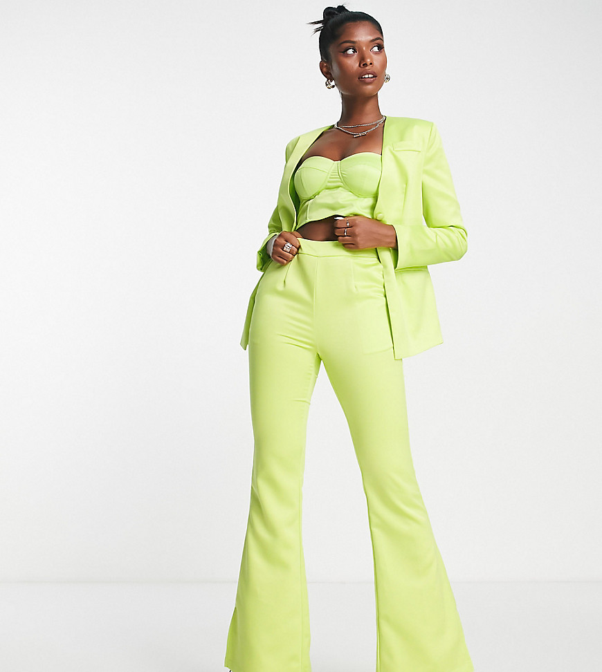 Extro & Vert highwaist flare trousers in chartreuse co-ord-Green