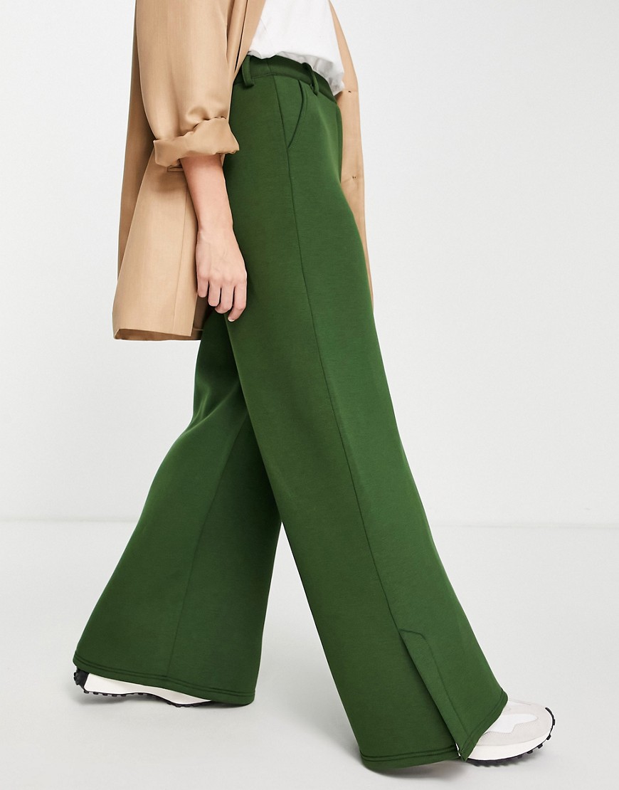 Extro & Vert - Jersey broek met wijde pijpen in donkergroen, deel van combi-set