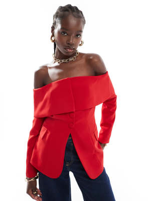 Extro & Vert Longline Corset Bandeau Blazer Top In Red