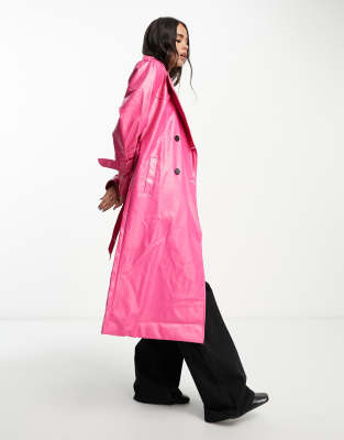 Extro & Vert Maxi Trench Coat In Hot Pink