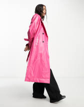 Girlfriend Material faux fur wave print longline coat in pink and green