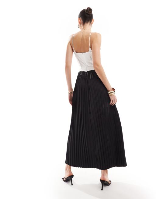 Extro & Vert – Midikleid in Schwarz-Weiß mit Korsettdetail, Kontrastdesign und Faltenrock, 4 von 4