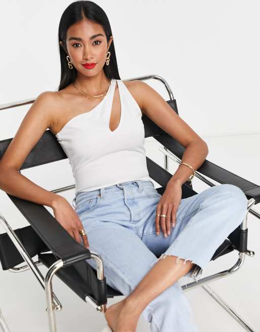 Extro & Vert one shoulder body with cut out in off white
