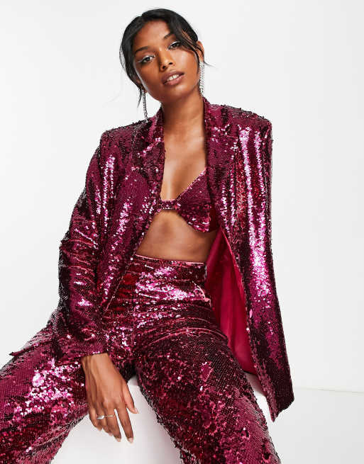 Sequin Bralet In Hot Pink Co-Ord