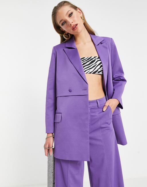 Petite Purple Long Sleeve Relaxed Fit Blazer