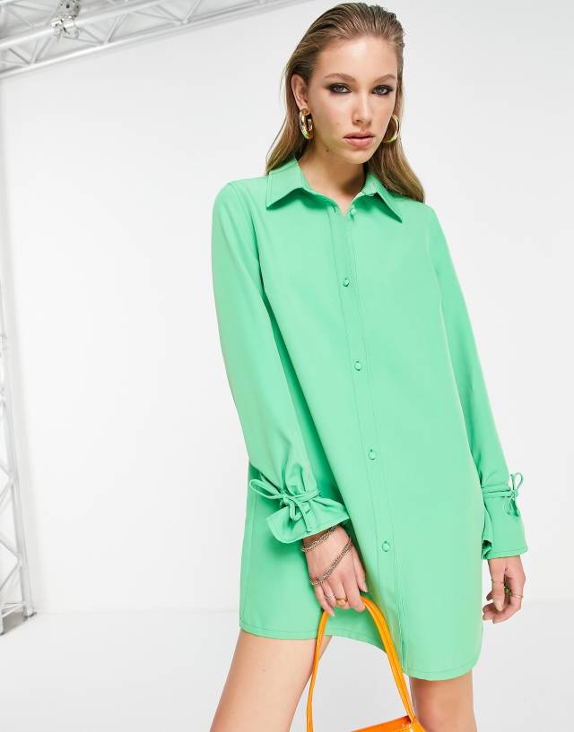 Extro & Vert oversized shirt dress with tie cuffs in bold green