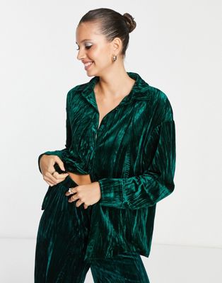 Extro & Vert oversized shirt in emerald green co-ord