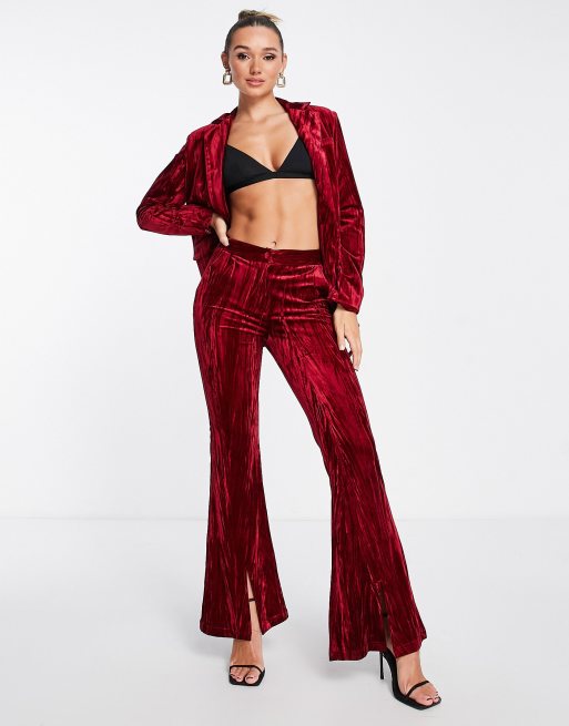 Extro & Vert - Pantalon d'ensemble évasé en velours - Rouge rubis