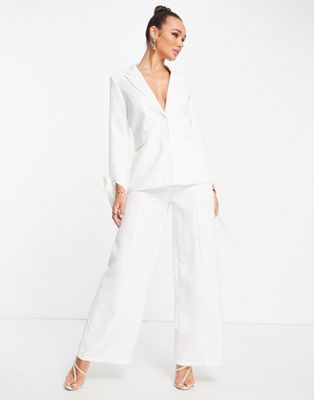 Extro & Vert wide leg trousers with buckle side in off white co-ord - ASOS Price Checker