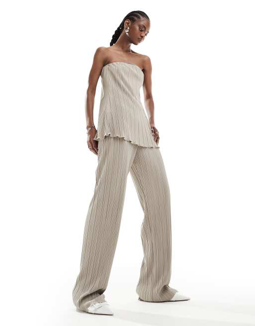 Extro & Vert - Pantaloni premium plissé morbidi color latte metallizzato in coordinato