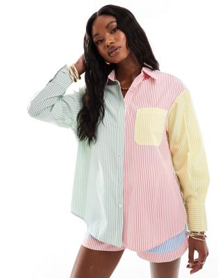 Extro & Vert patchwork shirt co-ord in pastel stripe Sale