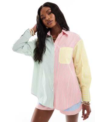 Extro & Vert patchwork shirt co-ord in pastel stripe Sale