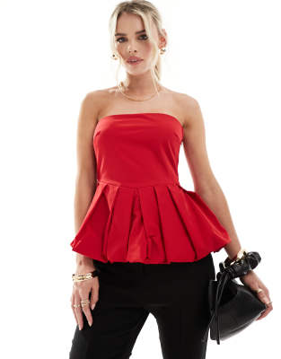 bandeau puffball top in red