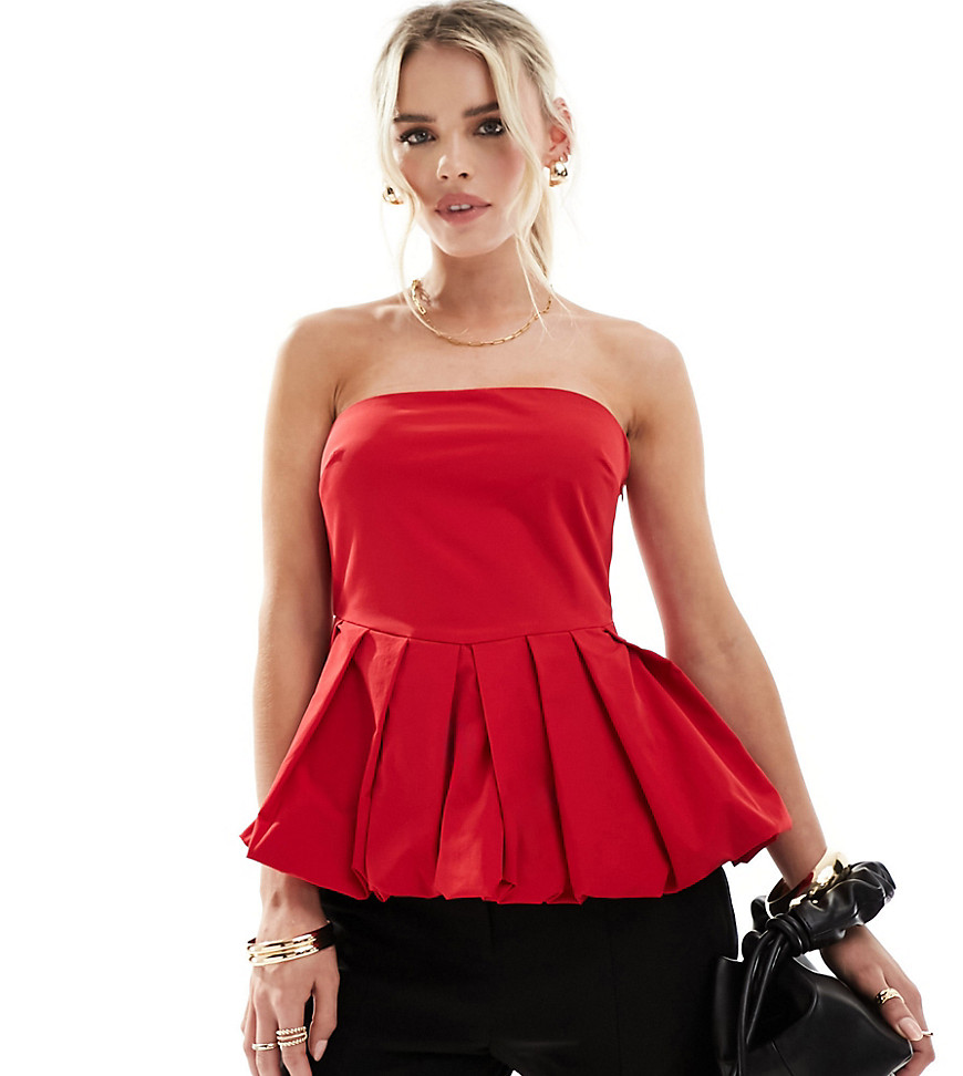 bandeau puffball top in red