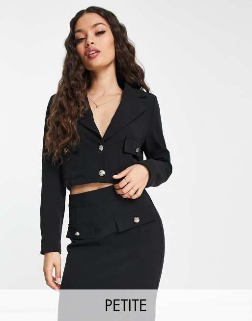 Extro & Vert Petite - Blazer corto nero con tasche in coordinato