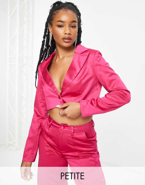 Extro & Vert Petite - Blazer squadrato corto in raso rosa acceso in coordinato - view 1